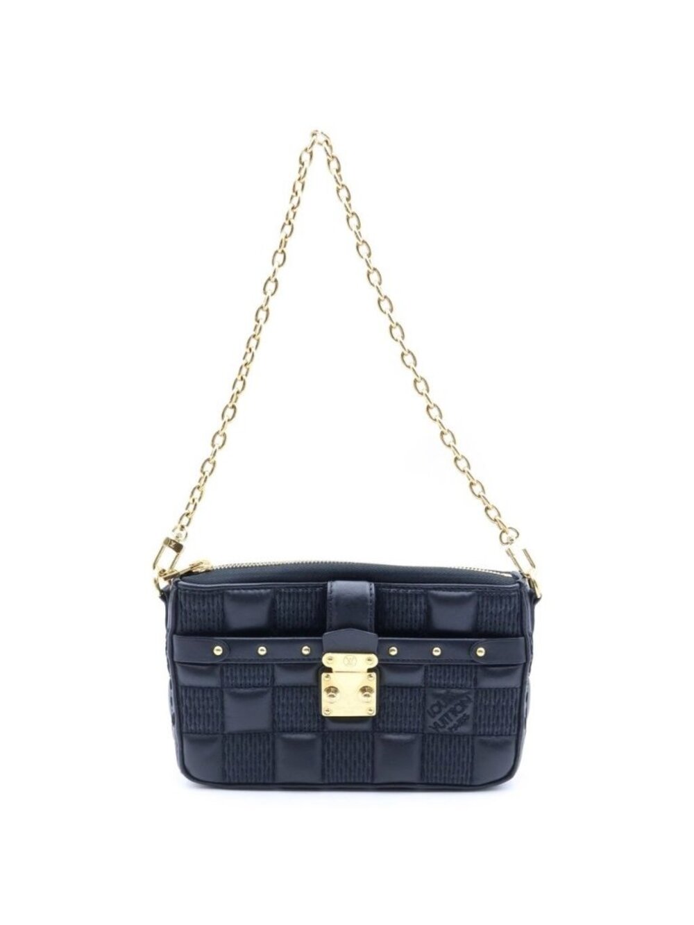 Louis Vuitton Damier Giant Troca PM Chain Shoulder Bag Black Leather Gold